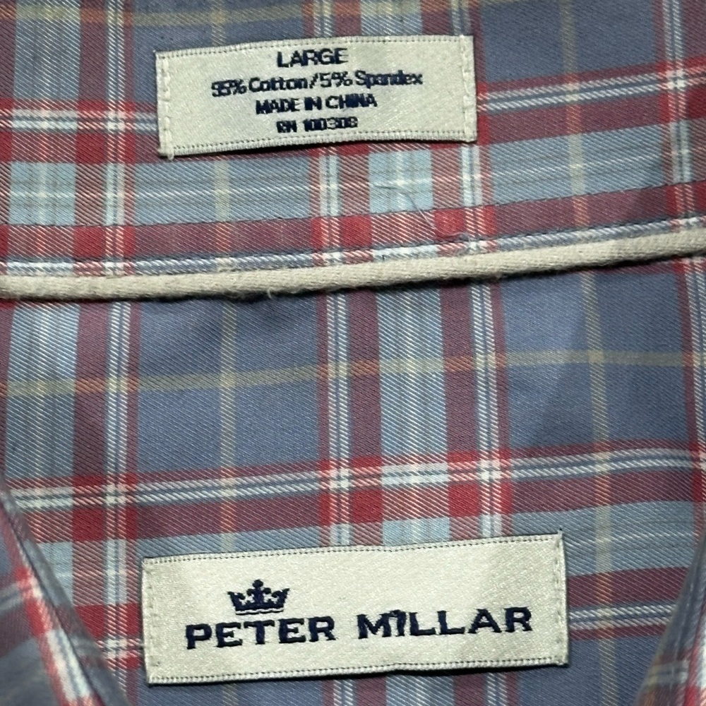 Peter Millar Men's Casual Plaid Shirt in Blue and Red - Picture 4 of 4